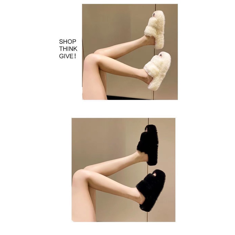 Dép lông nữ dép lê bông thời trang xỏ ngón Ba màu có sẵn