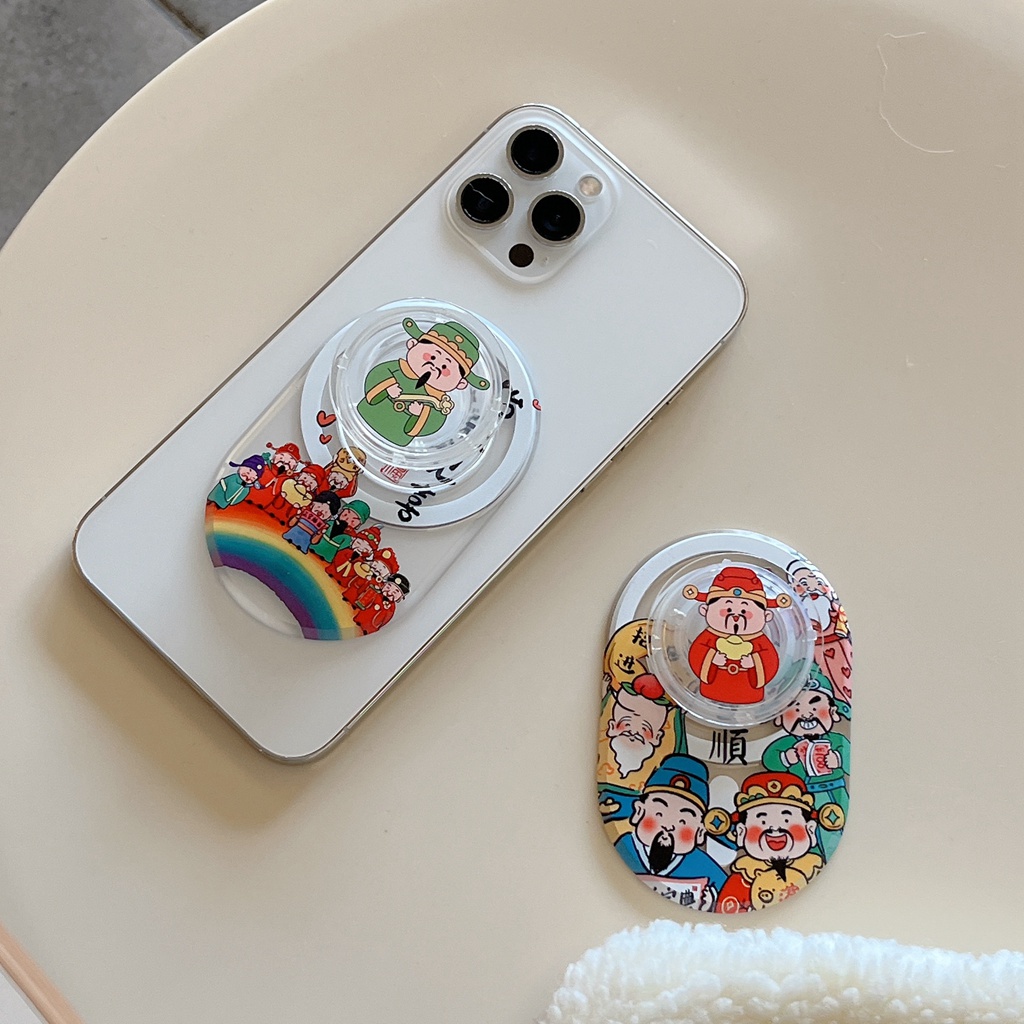 Giá Đỡ Điện Thoại / Máy Tính Bảng Bằng pc Chống Rơi Hình oval Họa Tiết Thần Tài Tài Lộc Trung Hoa