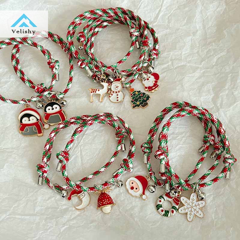 Velishy Vòng Tay Dây Mặt Hình Ông Già Noel Tuần Lộc Chim Cánh Cụt Hoạt Hình Sáng Tạo Có Chuông Điều Chỉnh Được Dành Cho Cặp Đôi