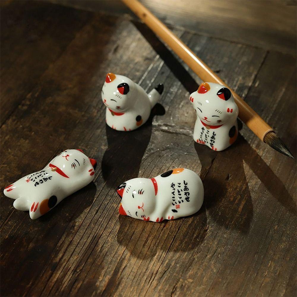 Giá Đỡ Bút Bằng Gốm Hình Mèo May Mắn Để Bàn