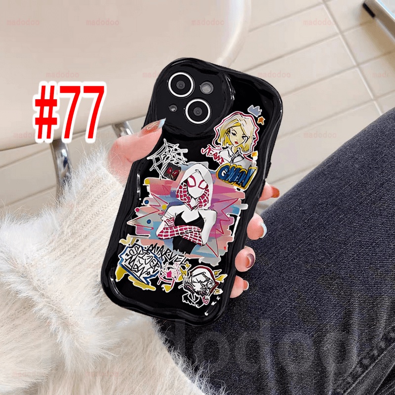 Ốp lưng Cute Fine Hole Anti-fall Samsung Galaxy S24 S23 Ultra S22 Plus S21 S20 FE 5G A11 A50 A30S A50S A10S A20S A20 A30 A31 A51 A71 4G A21S A02S A03S M11 Cartoon SpiderMan Gwen Graffiti Cream Edge Couple Phone Case Cover NY 76