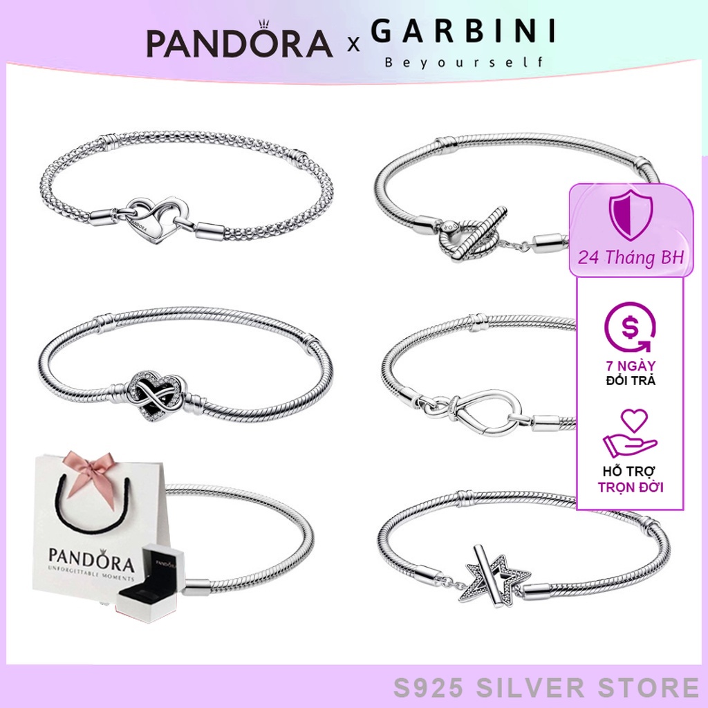 Vòng tay pandora, lắc tay bạc pandora mềm, vòng tay bạc charm pandora, lắc bạc thật chuẩn s925 fullbox - Garbini