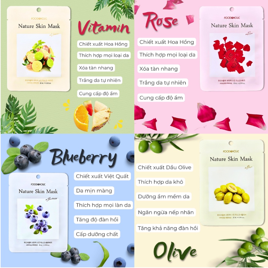 Mặt Nạ Thiên Nhiên Dưỡng Ẩm Giảm Mụn Trắng Da 3D Foodaholic Nature Skin Mask 23g