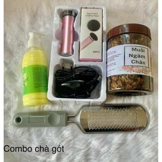 Combo chà gót chân chuyên nghiệp, máy chà gót + bàn chà gót + kem làm mềm da + muối ngâm chân thảo dược