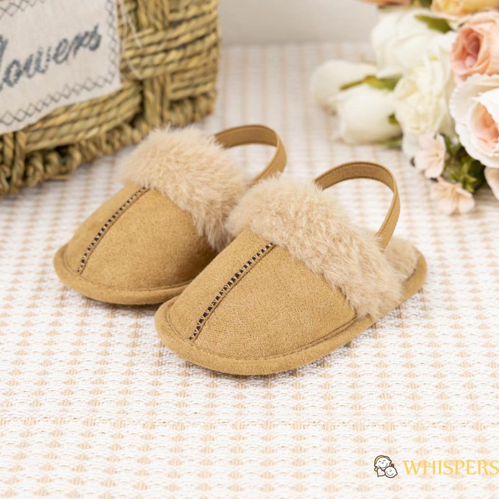 Whispers-giày Tập Đi Đế Bằng Phối Lông Phong Cách Công Chúa Dễ Thương Cho Bé Gái Sơ Sinh