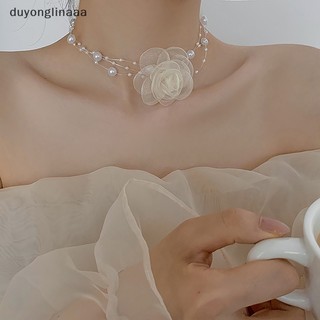(Couonglinaaa) Vòng Cổ choker Ngọc Trai Lãng Mạn Màu Đen Trắng Đính Hoa Vải Và Ngọc Trai Thời Trang Mùa Hè Cho Nữ Mới