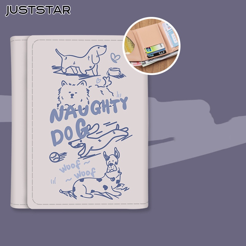 Juststar Ví Da pu Ngắn Đựng Tiền Xu Nhiều Ngăn Hình Cún doodle Dễ Thương Thời Trang Và Giải Trí Cho Nữ