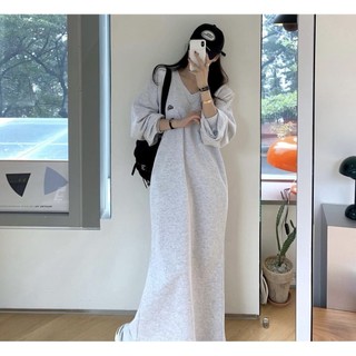 Đầm Nữ Dài Tay Cổ Chữ v Form Rộng Thời Trang Hàn