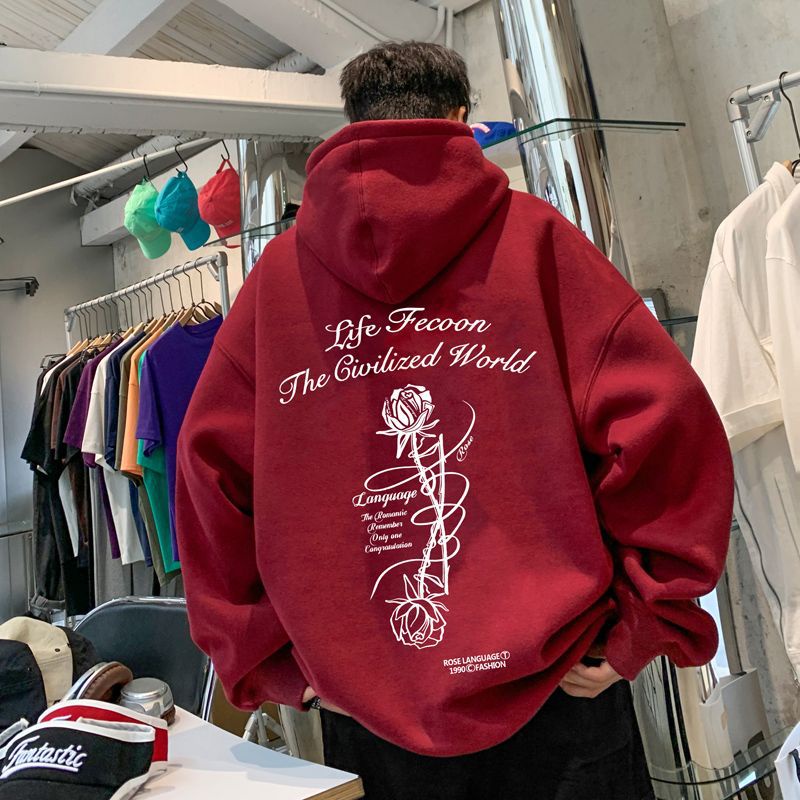 Áo Khoác Nỉ Hoodie In Hình Hoa Hồng Phong Cách retro Mỹ Cho Nam