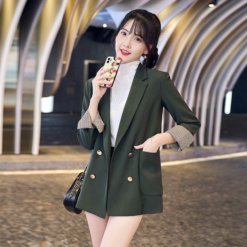 Áo khoác vest áo blazer nữ croptop đen bigsize dài tay 2 lớp tay ngắn dáng dài tay dài Áo Khoác Vest Nhỏ Màu Xanh Lá Phong Cách Đường Phố Thời Trang Xuân Thu Cao Cấp Hàng Mới Dành Cho Bạn Nữ