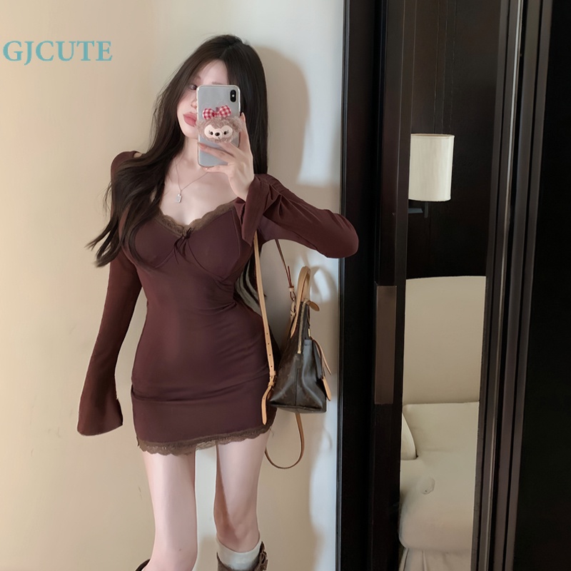 Gjcute Đầm Ngắn Dáng Ôm Tay Loe Viền Ren Gợi Cảm Cho Nữ wtd | BigBuy360 - bigbuy360.vn