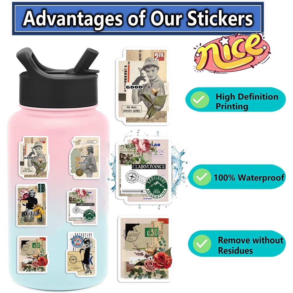 Set 53 Nhãn Dán Trang Trí Mũ Bảo Hiểm / Bút Chì Họa Tiết graffiti vintage Chống Thấm Nước