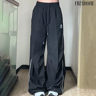 [fo] Quần Thể Thao Ống Rộng Lưng Thun Cao Khô Nhanh Mềm Mịn Thoáng Khí Phối Dây Rút unisex