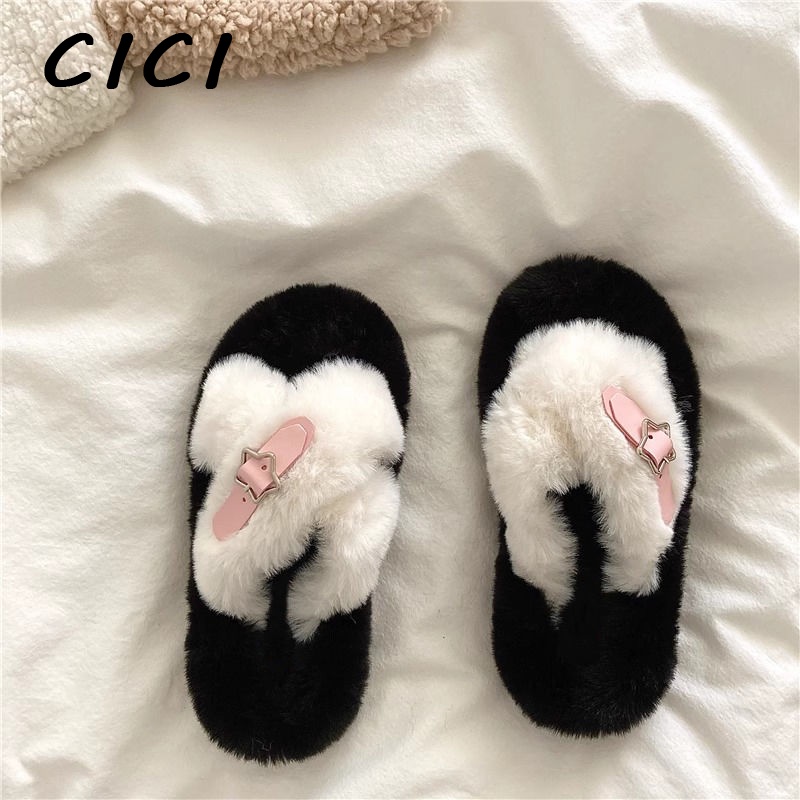 CICI dép nữ dép lông dép sandal nữ dép bánh mì Kiểu dáng độc đáo Thấm hút mồ hôi Hợp thời Cá tính FDL23C08YA 50Z231211