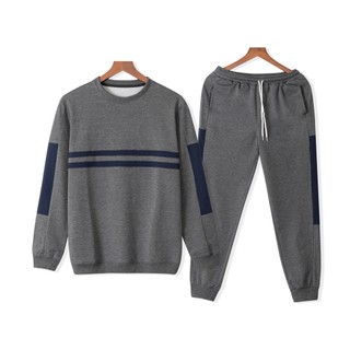 Bộ nỉ nam cổ tròn tay dài vải nỉ da cá cotton