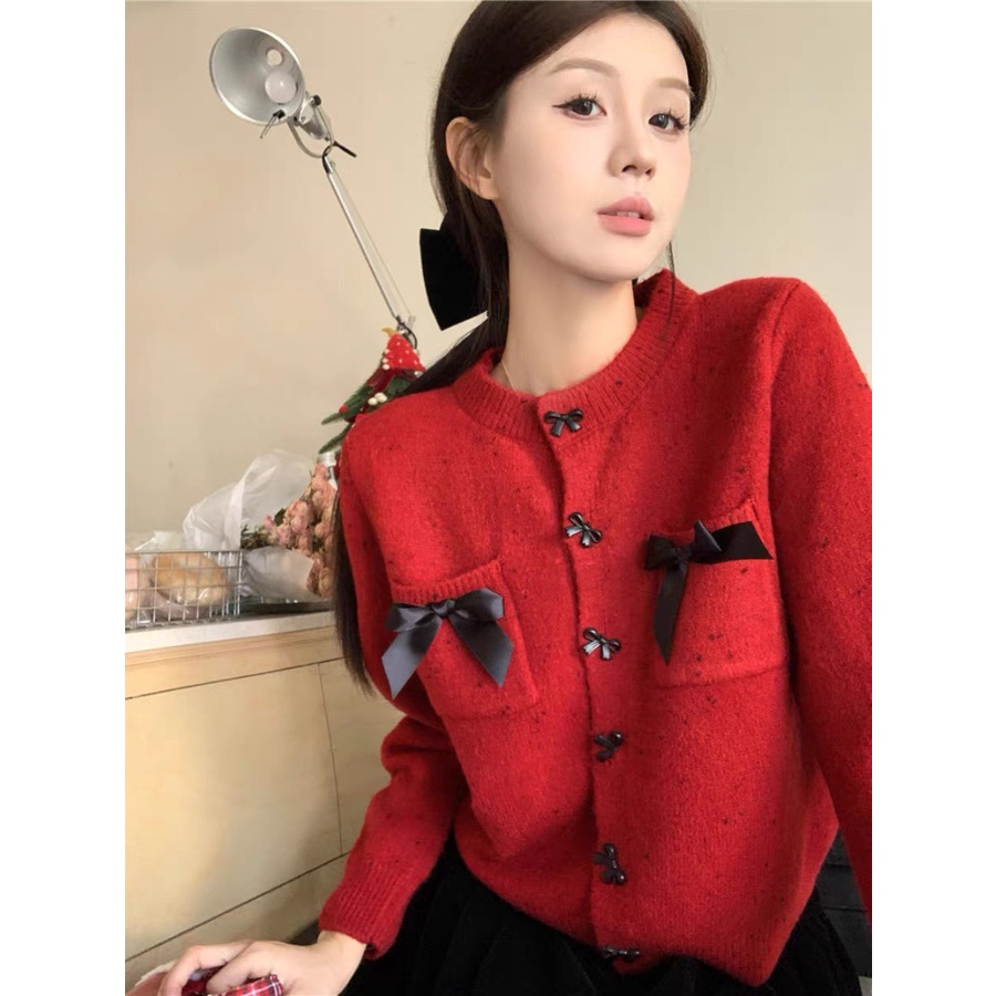 ÁO CARDIGAN LEN ĐÍNH NƠ ULLZANG