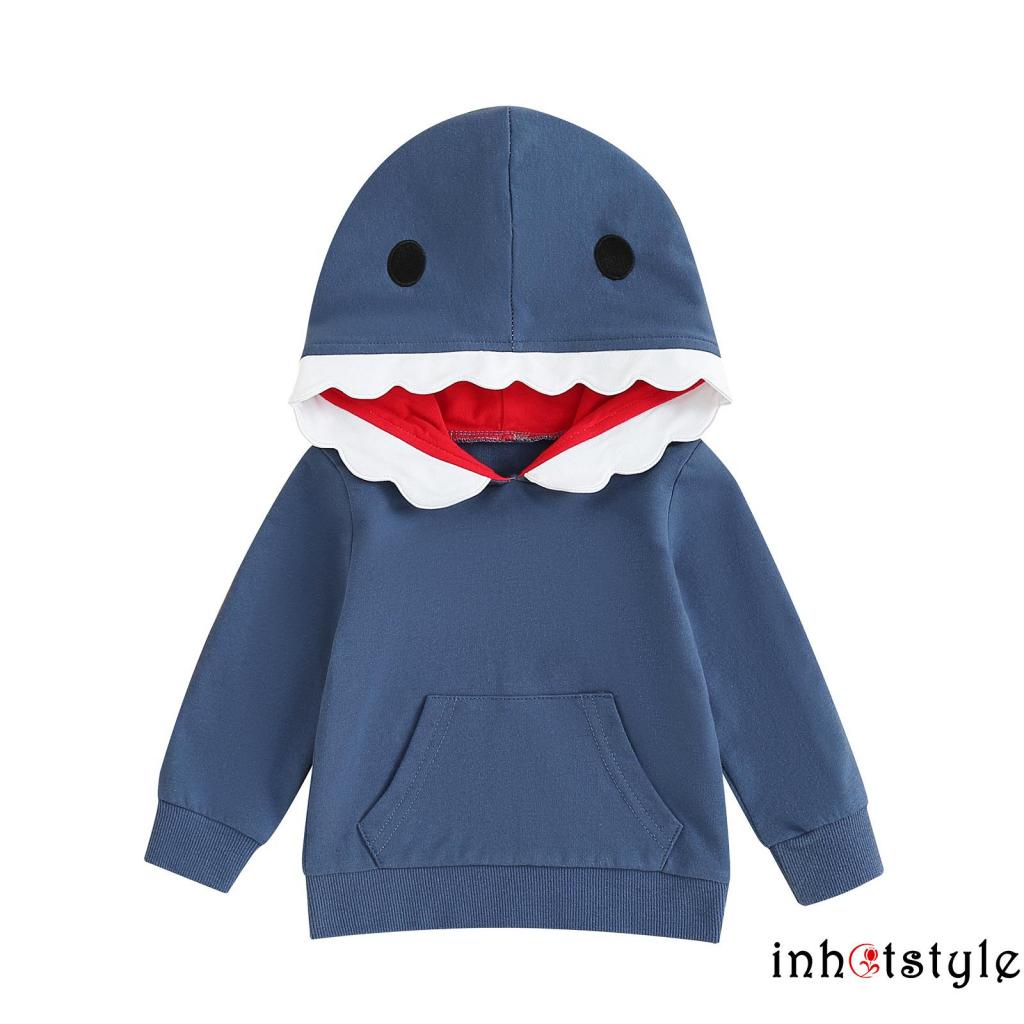 Áo Hoodie Mùa Đông Tay Dài Có Túi Hình Cá Mập lalalaak Cho Bé Trai