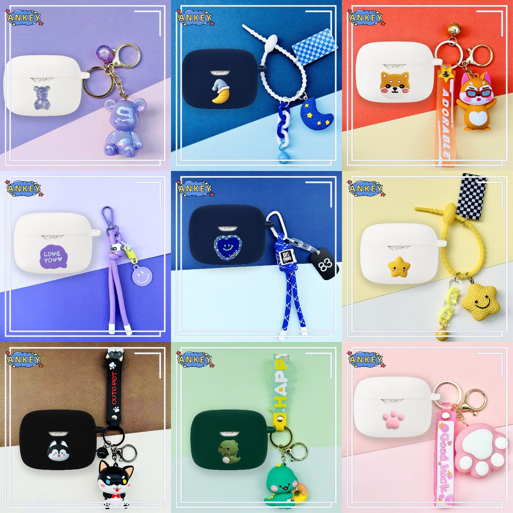 For JBL Wave Beam W200 Vibe 200 Earphone Silicone Case Cute Bear Earbuds Soft Protective Headphone Cover Headset Skin with Pendant