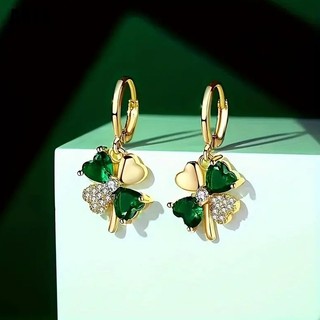 Bông tai mạ vàng 18k hình chiếc lá may mắn đính pha lê lấp lánh