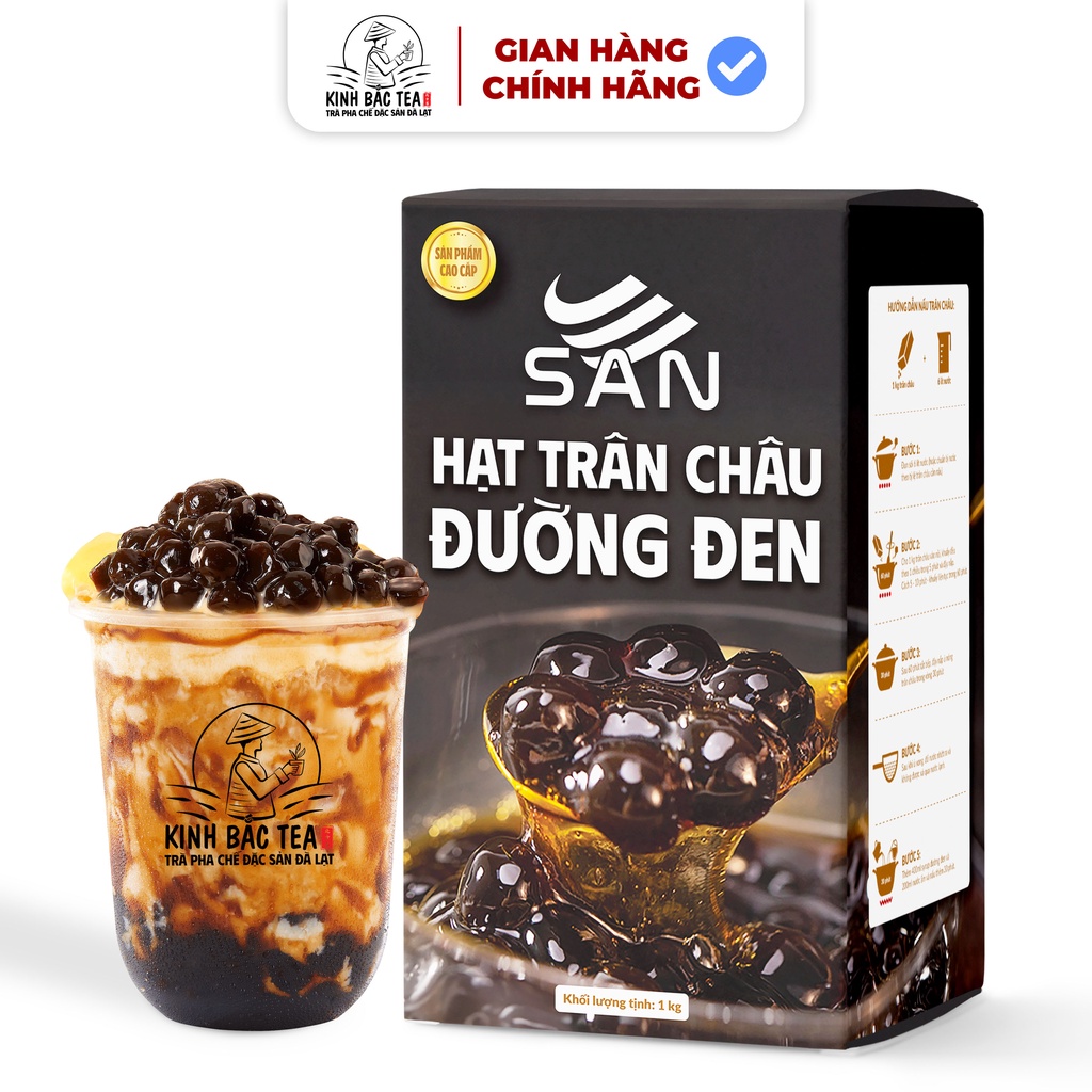Trân Châu Đường Đen Cao Cấp SAN 1Kg (Nấu Nhanh – Vị Ngọt Tự Nhiên – Dẻo Dai Tiện Dụng)
