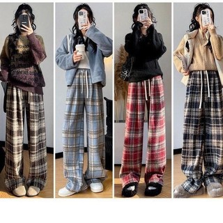 Quần Dạ Lông Bông SARA VN Kẻ Caro Dây Chữ X To Unisex Ống Rộng Nam Nữ Dày Dặn Chất Vải Đẹp Mã TD056