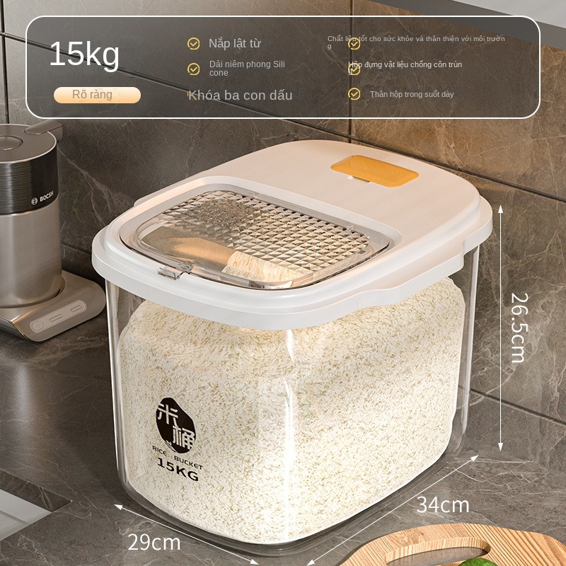 Hộp Đựng Gạo Dung Tích Lớn 15Kg 10Kg Chống Bụi Chống Ẩm Mốc Chống Côn Trùng Tiện Dụng