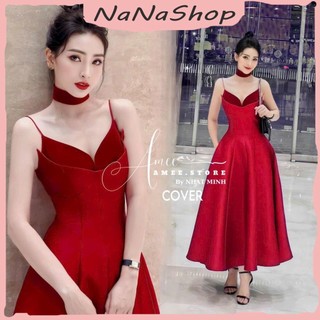 Đầm Maxi Hai Dây Chất Tapta Phối Cúp Ngực Nhung Dáng Xòe Cách Điệu Dự Tiệc Dành Cho Các Tình Yêu