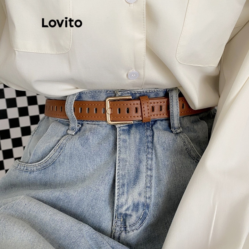 Thắt lưng Lovito màu trơn cơ bản phong cách thường ngày thời trang cho nữ L60AD098 (Cà phê/Nâu/Đen)