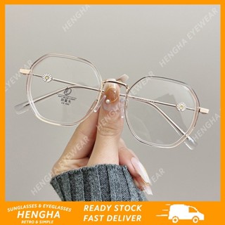 Kính Mát Gọng Đa Giác Trong Suốt Chống Ánh Sáng Xanh Họa Tiết Hoa Cúc Nhỏ Thời Trang Hàn Quốc Cho Nữ