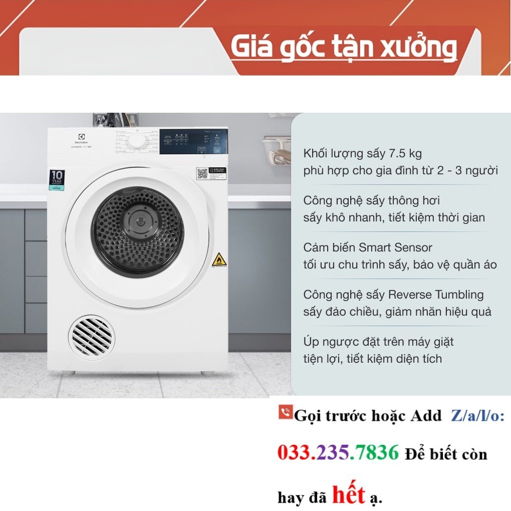 MÁY SẤY ELEC EDV754H3WB (7.5KG) <<Hãng