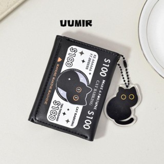Ví may mắn lễ hội UUMIR, Ví đựng tiền xu nữ ba lần dung tích lớn, Da PU đen trắng thời trang Thiết kế thắt lưng mèo Ví Mini nữ