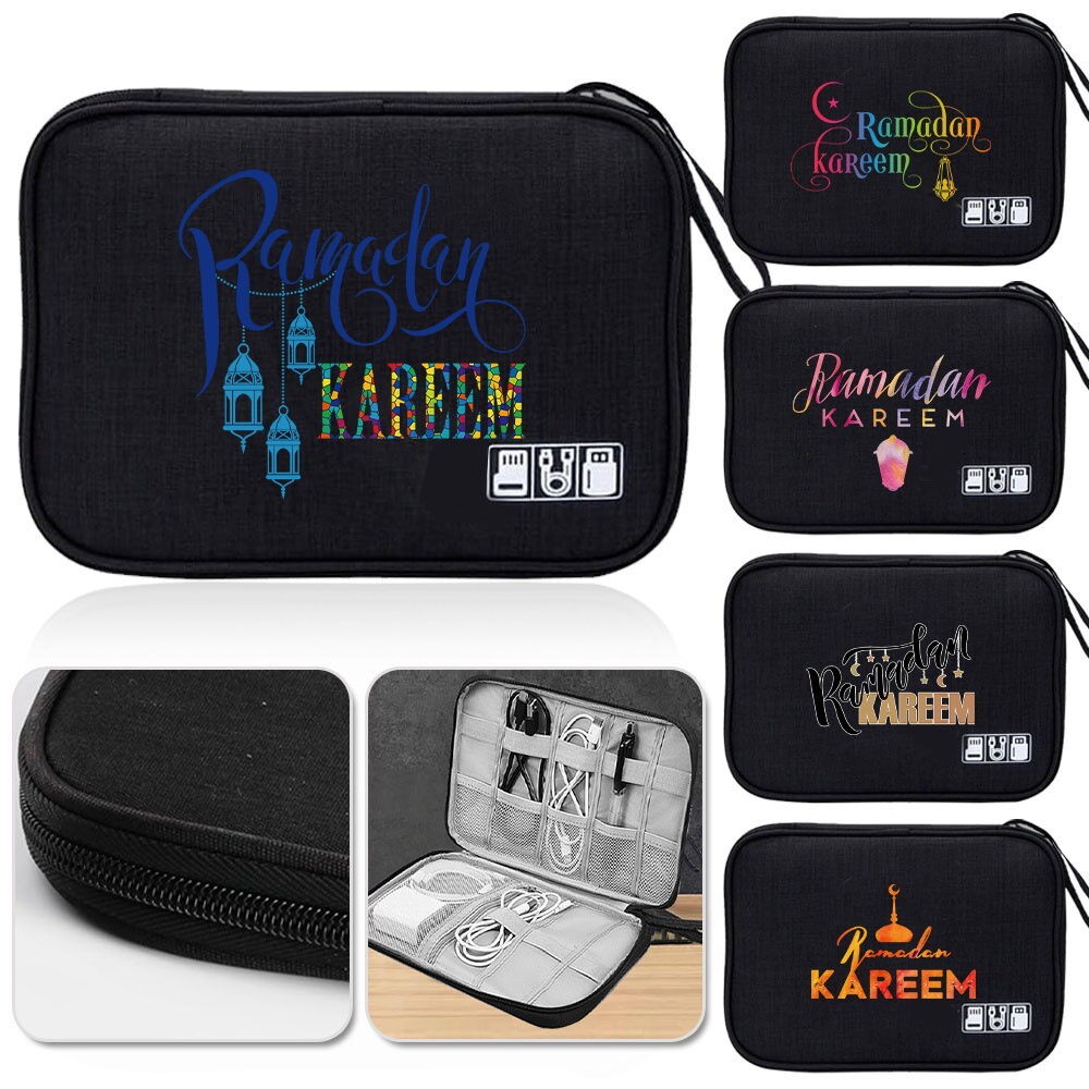 Original Cable organizer Fashionable Small item storage bag Large capacity Muslim Eid Git Happy Rama