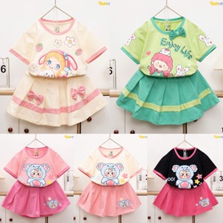 [BBkidsvn] Bộ áo thun cotton chân váy xếp ly bé gái xinh xắn
