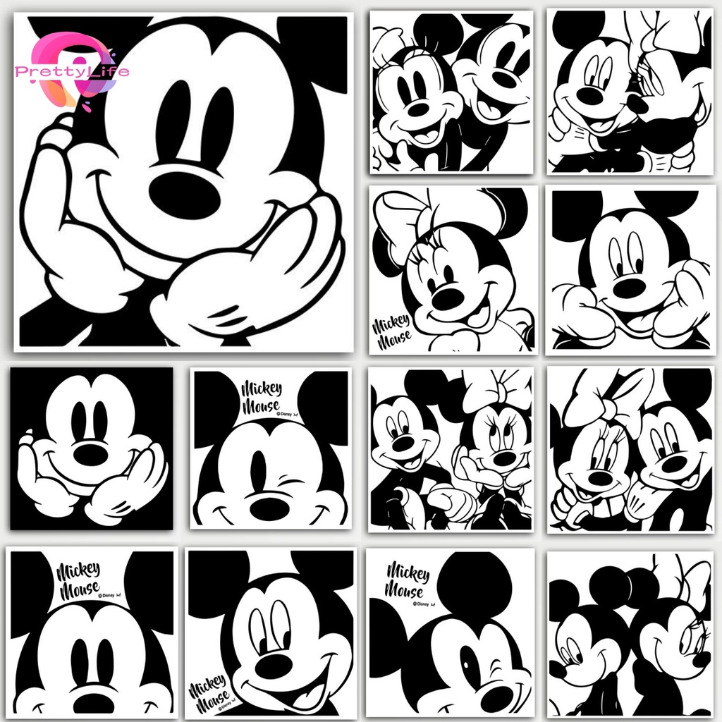 Bộ Tranh Đính Đá 5d Tự Làm Hình mickey Màu Trắng Đen Kích Thước 30X30Cm Trang Trí Phòng Khách / Bạn Bè