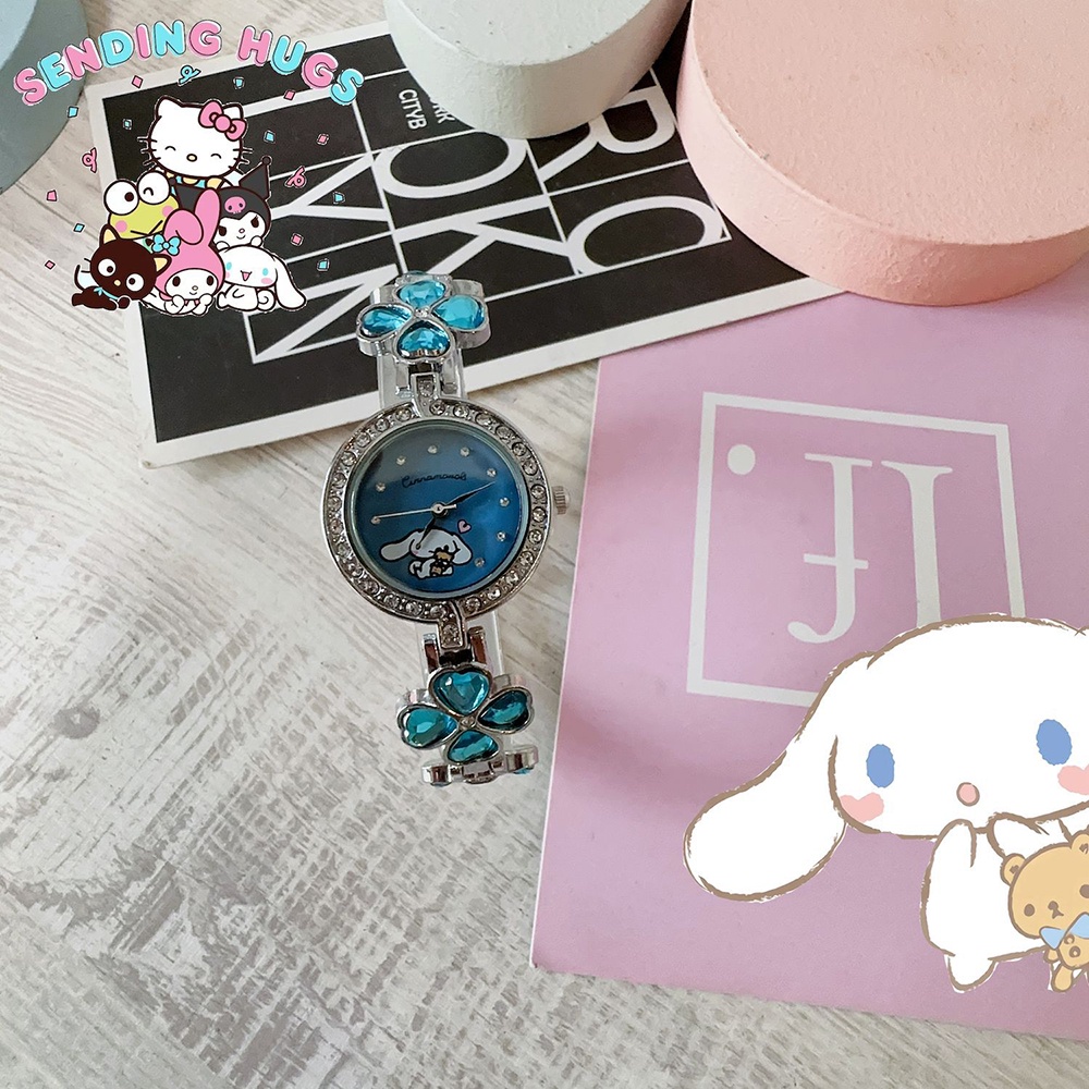 Sanrio Đồng Hồ Đeo Tay kuromi / melody / cinnamon dog / pacha / pudin / hello kitty Đính Đá Xinh Xắn Cho Bé Gái