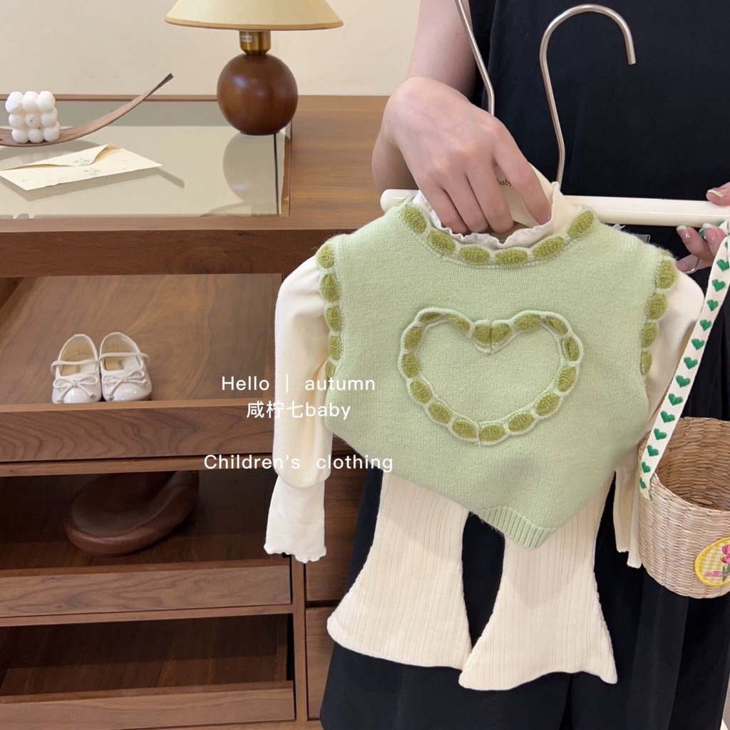 Baby 2023 Áo vest Dệt Kim Trái Tim Ngọt Ngào Mùa Thu Mới