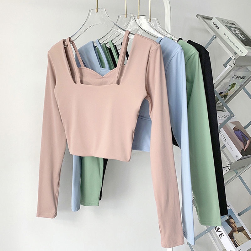 Áo Thun Thể Thao Tay Dài Có Mút Đệm Ngực Thời Trang Quyến Rũ Cho Nữ