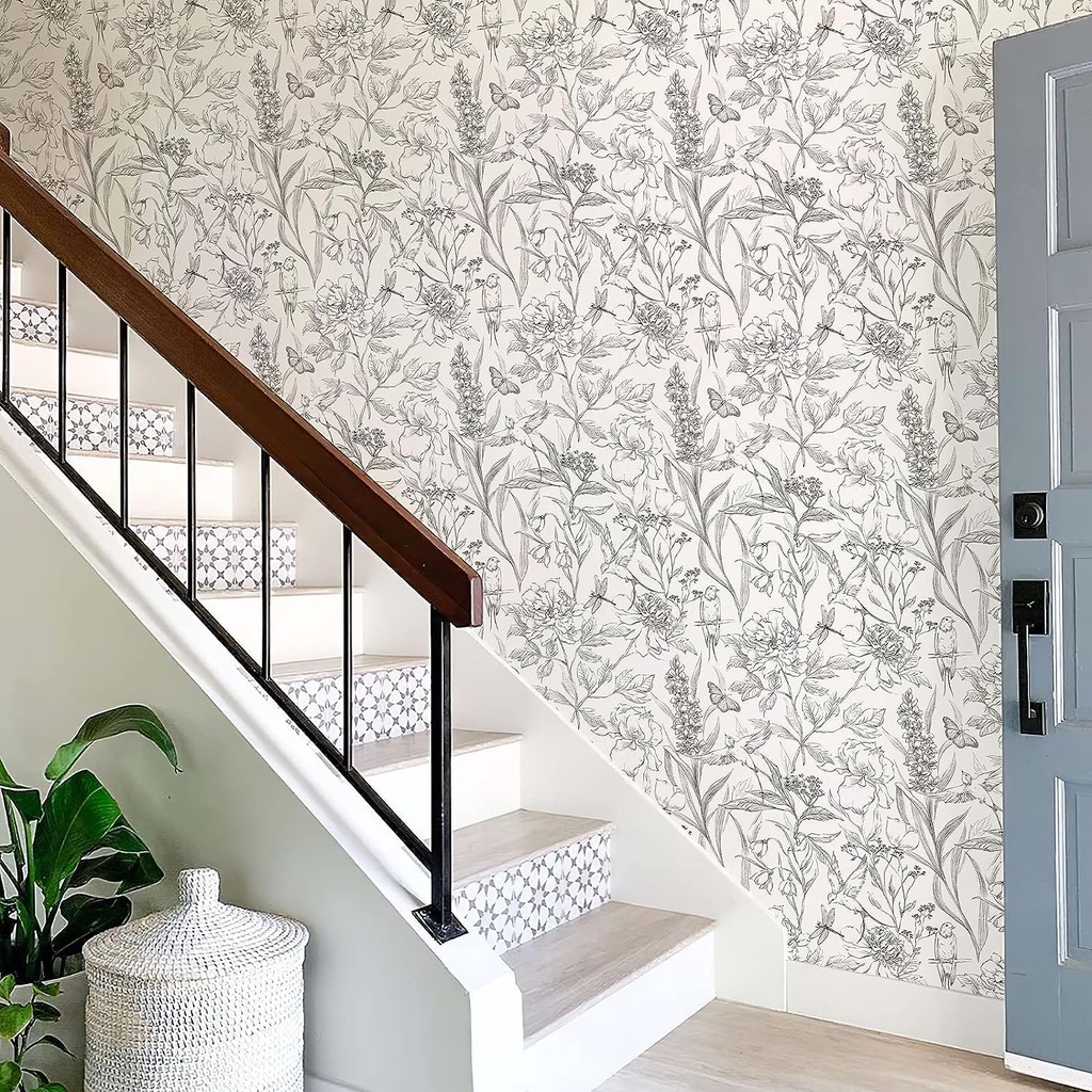 Đen Giấy Dán Tường Tự Dính Họa Tiết Hoa Mẫu Đơn Và Khung Hoa Mẫu Đơn Tháo Rời Được