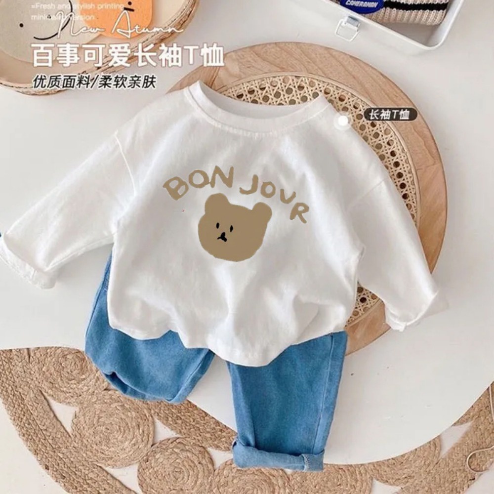 Mới Áo Thun Tay Dài Chất Liệu cotton Thời Trang Xuân Thu Cho Bé