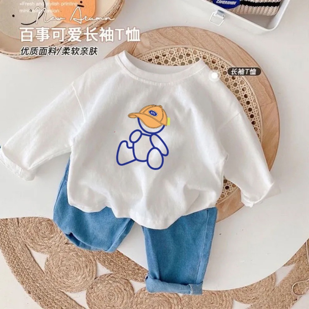 Mới Áo Thun Tay Dài Chất Liệu cotton Thời Trang Xuân Thu Cho Bé