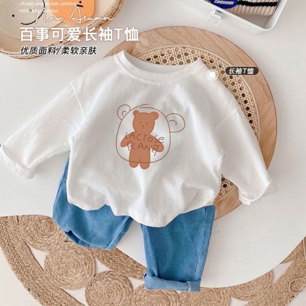 Mới Áo Thun Tay Dài Chất Liệu cotton Thời Trang Xuân Thu Cho Bé