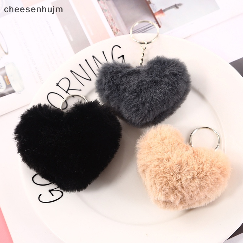 Móc Chìa Khóa Hình Quả Cầu Lông Xù 8cm Mềm Mại Trái Tim Dễ Thương vn