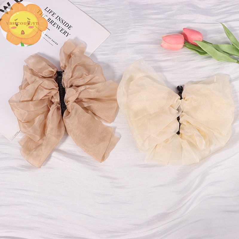 Vastji Kẹp Tóc Đuôi Ngựa Chất Liệu chiffon Đính Nơ Phong Cách vintage Cho Nữ vn