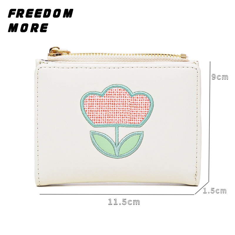 Dễ Thương Ví Gấp Bằng Da pu Có Khóa Kéo Với Ngăn Đựng Tiền Xu Họa Tiết Thêu Hoa