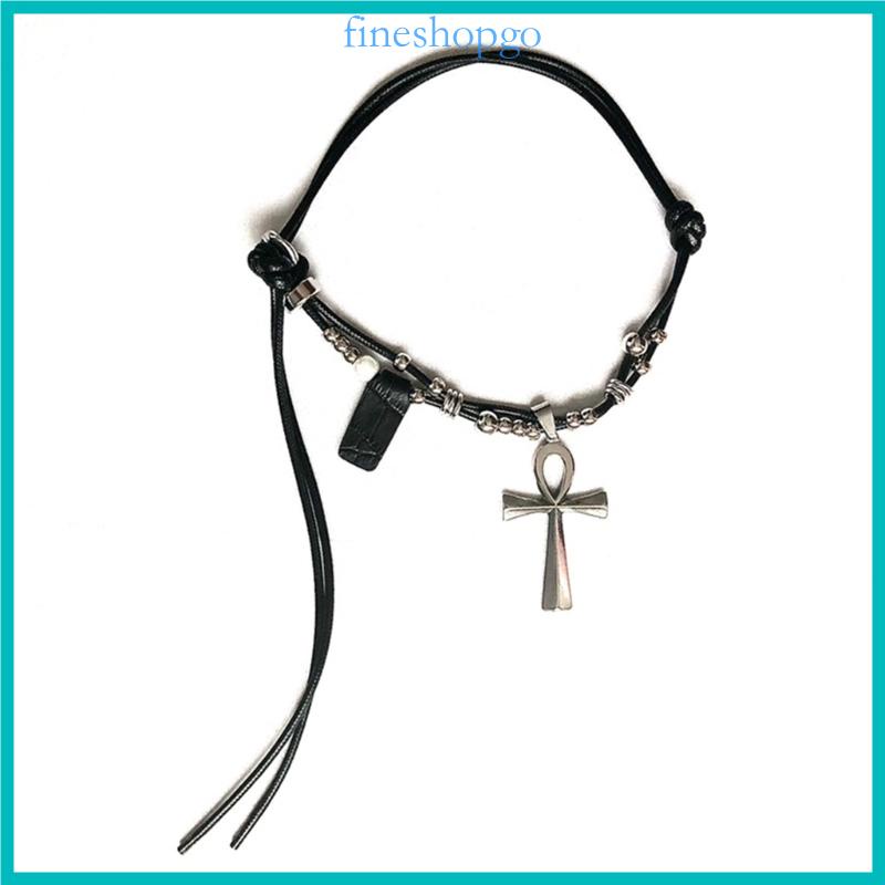Vòng Cổ Dây Da Mặt Thánh Giá Bằng Titan Phong Cách hip hop Thời Trang Cho Cặp Đôi