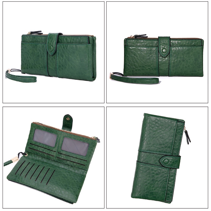 Mới Ví Dài Đựng Thẻ Có Dây Đeo Cổ Tay Khóa Kéo Phong Cách vintage Dành Cho Nữ