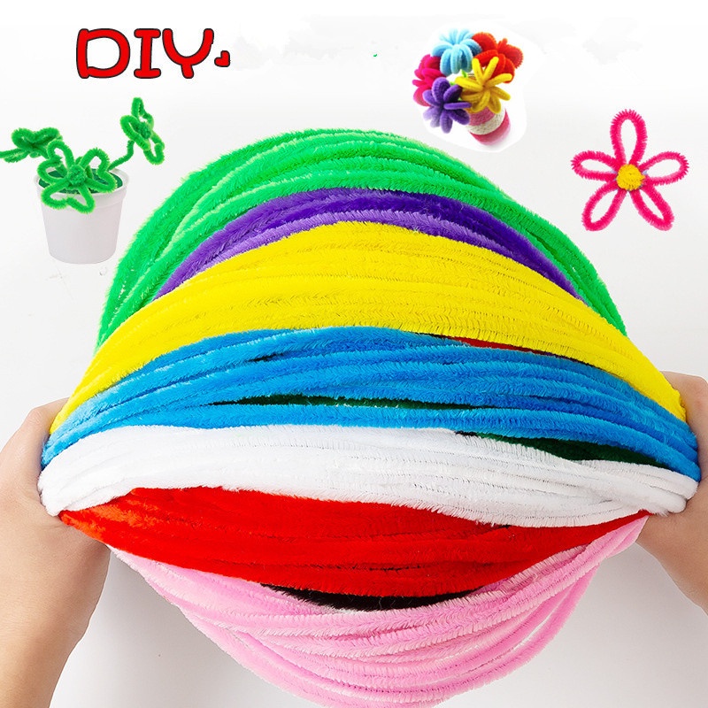 Bộ 100 Que Vải chenille Nhiều Màu Sắc Dùng Làm Sạch Thân Cây / macaron Đồ Chơi Giáo Dục Cho Bé