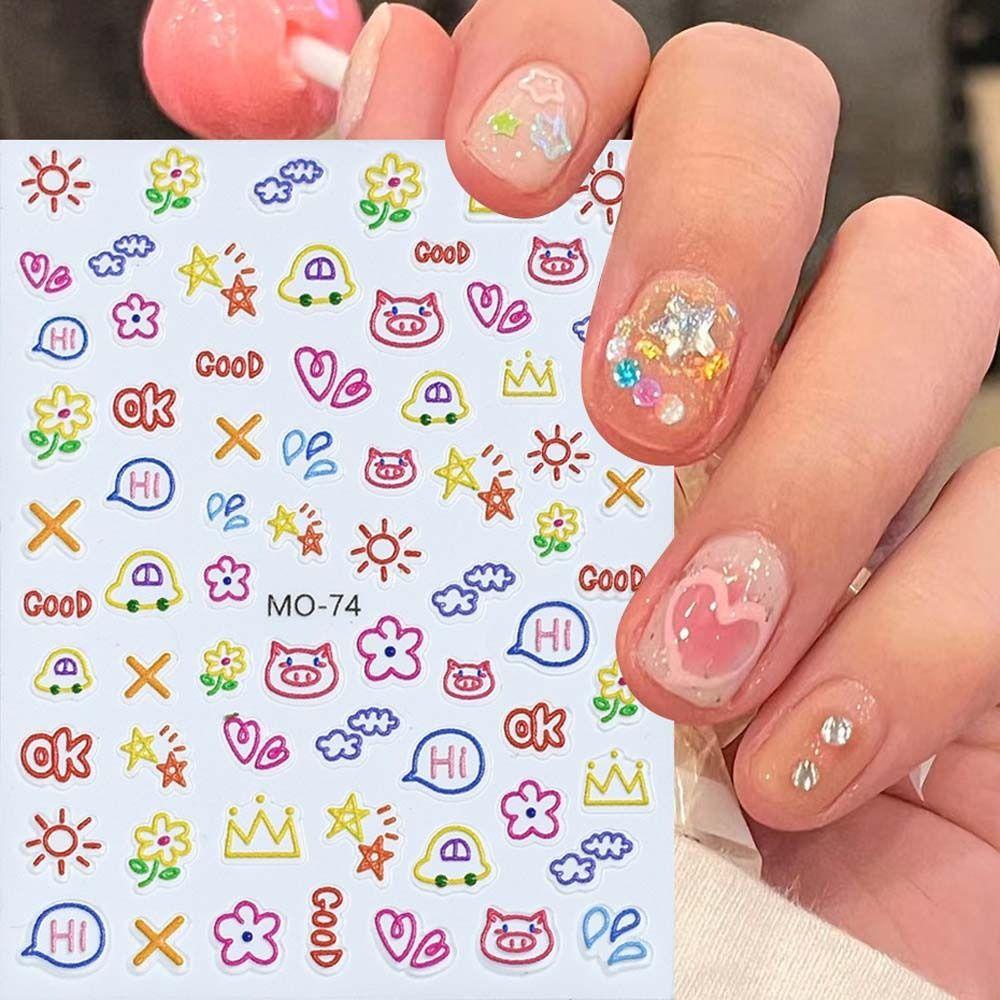 Lombar Nhãn Dán Trang Trí Móng Tay Nghệ Thuật dopamine Họa Tiết Hoạt Hình Thỏ Và Hoa Dập Nổi dopamine diy