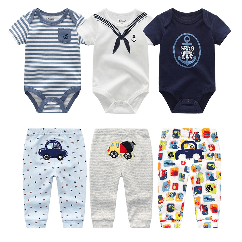 Set Đồ 3 Món Gồm Áo Liền Quần + 3 Quần Dài 100% cotton Cho Bé Sơ Sinh 0-12 Tháng