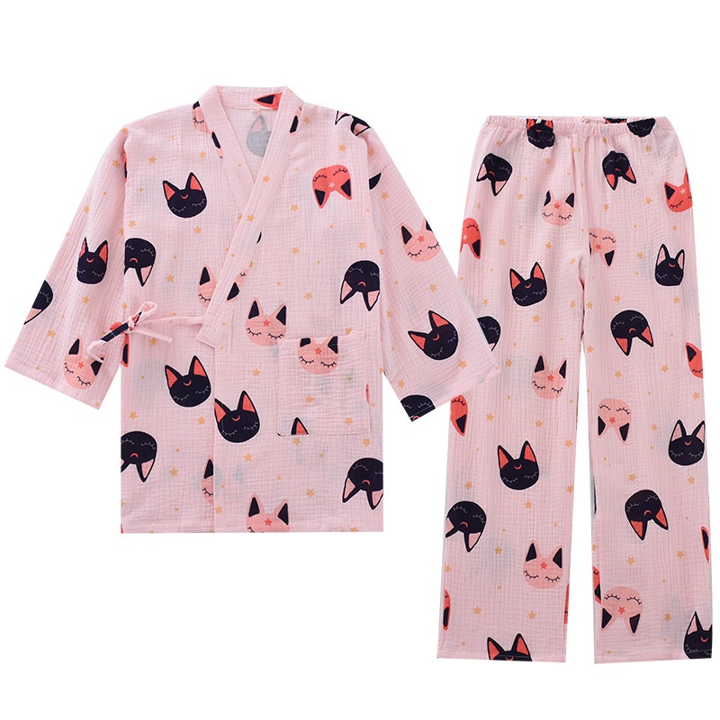 Crepe kimono / Bộ Đồ Ngủ / Bộ Đồ Ngủ Bằng Vải Gạc cotton Hai Lớp Mỏng Tay Dài Đến Mắt Cá Chân / Quần Dài / Bộ Đồ Ngủ Hơi Nước Thấm Hút Mồ Hôi Cho Nữ